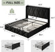 Full Size Bed Frame with 4 Storage Drawers, Upholstered Platform Bed with Charging Station, Wingback Storage Headboard, Wooden Slats Support, No Box Spring Needed, Easy-Assembly, Black
