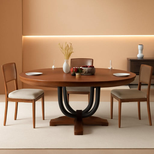 59" round Extendable Dining Table for 4-6, Modern Oval Kitchen Table with Heavy Duty Curved Legs & Wood X-Based, MDF Board with Spring Buckle, Space Saving, Dining Kitchen Living Room, Walnut