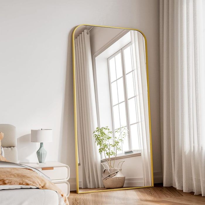 Full Length Mirror, 71"X30" Mirror Full Length with Stand, Gold Domed Top Square-Edged Floor Mirror with Aluminum Alloy Frame for Bedroom Living Room