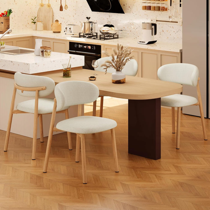 Kitchen Dining Chairs Set of 4 Modern Soft Linen Farmhouse Dining Room Chair with Metal Legs, Beige/Original