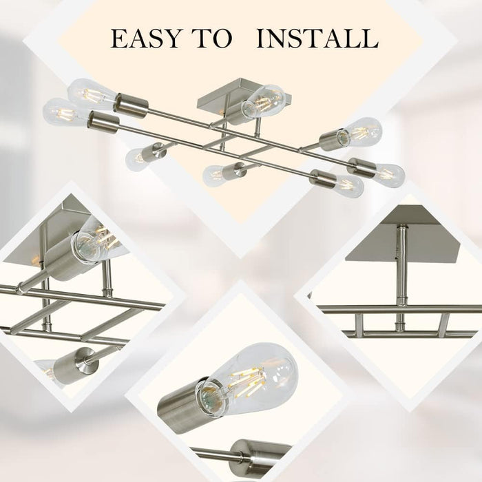 Brushed Nickel 8Light Semi Flush Ceiling Chandelier