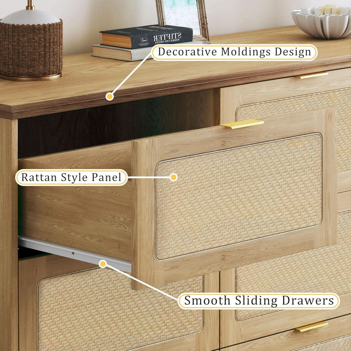 60 Inch SolidOak BohoInspired Dresser With Drawers 60 Inch SolidOak BohoInspired Dresser With Drawers
