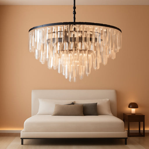 Black Modern round Top K9 Crystal Chandelier Lighting Fixture, 8 Lights round K9 Crystal Adjustable Hanging Lamp for Dining Room Bedroom Living Room,Hallway,Bar,Kitchen W24'