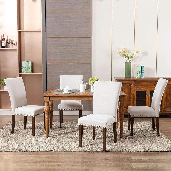 Upholstered Dining Chairs Set of 4, Parsons Style Linen Beige Accent Chairs with High Back, for round Kitchen Table or Small Dining Room – Comfortable & Stylish