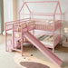Pink FullOverFullBunkBed PlayhouseWithStairs Storage