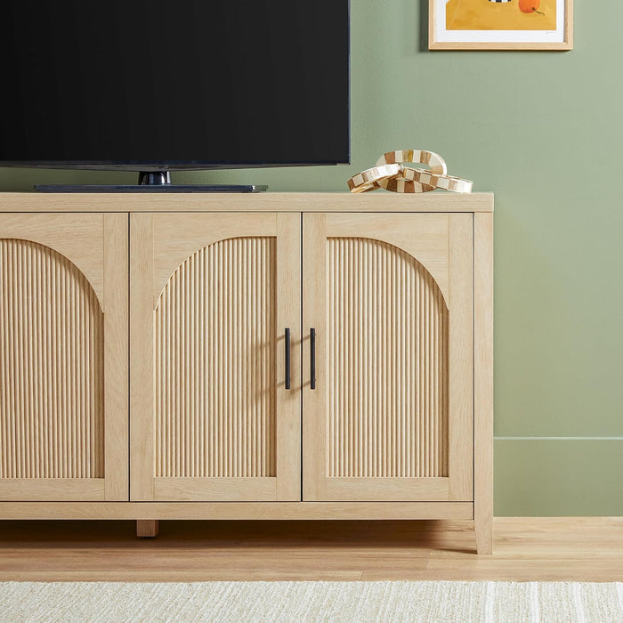 Sasha 4-Door Reeded Sideboard Buffet with Cord Management, 60 Inch, Coastal Oak