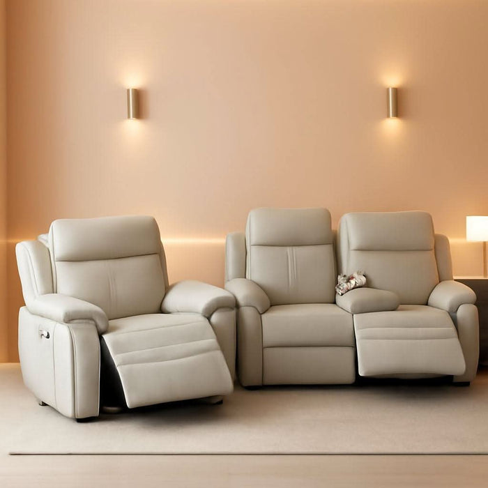 Power Reclining Sofa Set with LED Reading Light/Storage Drawer, Power Loveseat Recliner Sofa, Reclining Loveseat with Bluetooth Speakers/Outlets/Breathing Leather (Grey, Sofa+Loveseat)