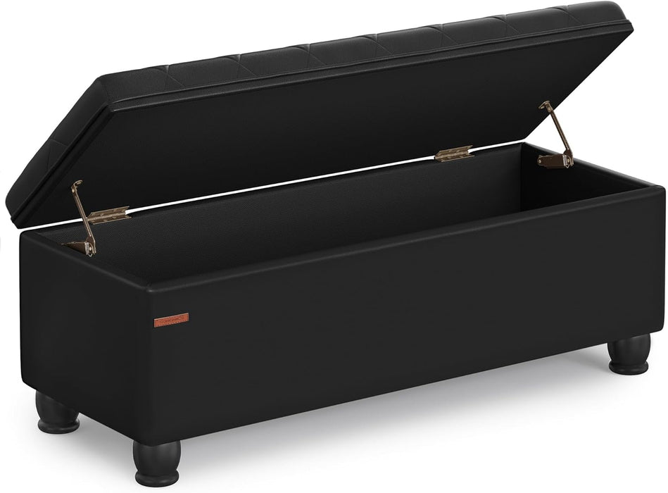Storage Ottoman, Storage Bench, Tufted Entryway Bedroom Bench, 17.7 X 46.5 X 17.7 Inches, Hinges Easy Lid Operation, Wooden Legs, Synthetic Leather, Loads 330 Lb, Classic Black ULOM071B01
