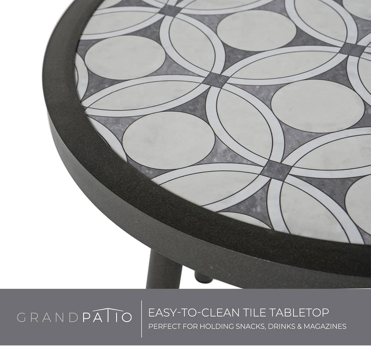 Dining Chair Set of 3, Swivel Rope Armchairs with Cushions and round Side Table with Tile Tabletop, Wicker, Indoor Outdoor Modern Style, Backyard, Balcony, Gray