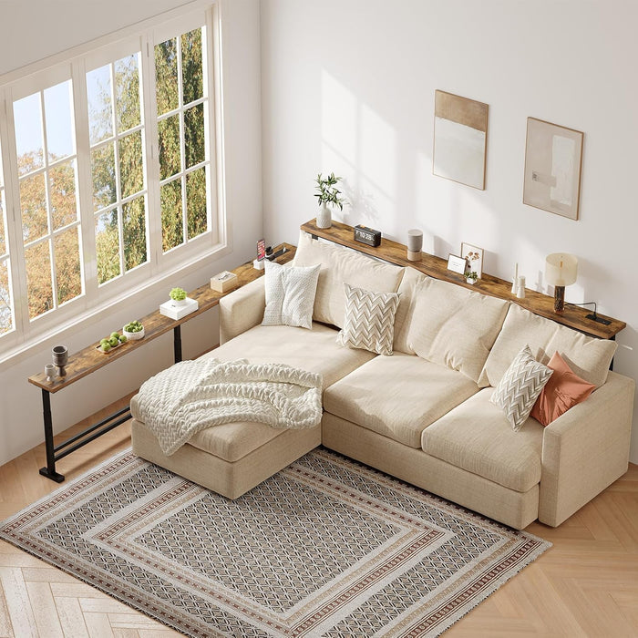 78.7" Console Table with Adjustable Height (27.6"-35.4") and Power Outlet, Skinny behind Couch Table, Narrow Long Sofa Table for Living Room, Hallway, Entryway, Rustic Brown and Black CT09UBR