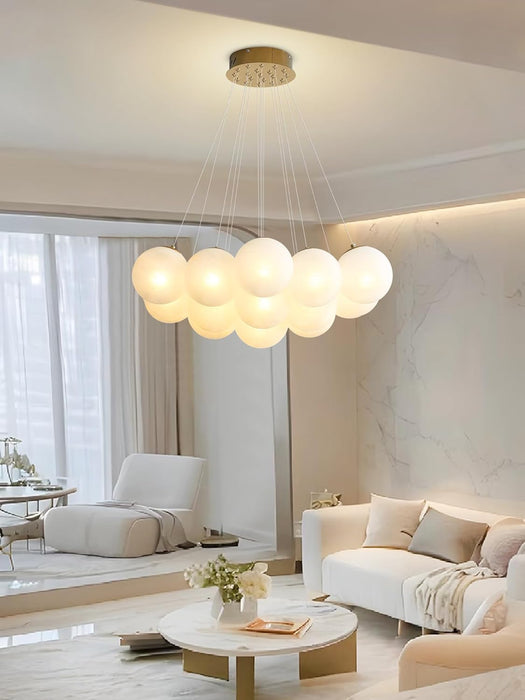 Modern Bubble Chandelier Lighting 19-Light Mid-Century White Glass Globe Chandeliers Cluster Pendant Light Gold Finish Hanging Lamp for Bedroom Living Room