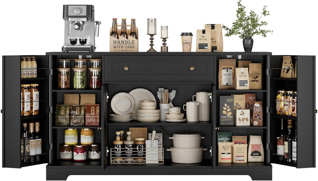 54Inch Black Contemporary Buffet Cabinet With Drawers