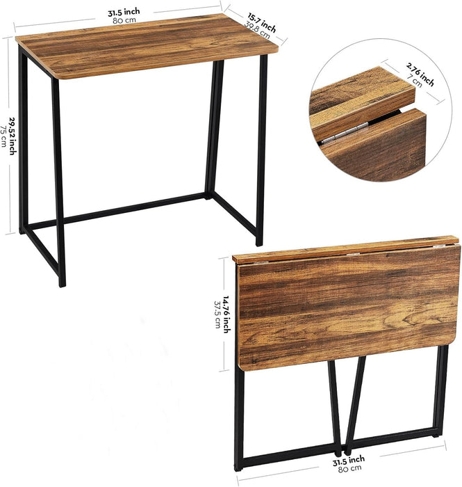 Folding Computer Desk, Small Writing Desk 31.5", Space-Saving Foldable Laptop Table Writing Workstation for Home Office, Easy Assembly, Rustic Walnut