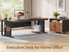 71" Executive Desk with Rolling File Cabinet, Large Office Desk with Drawers, L Shaped Computer Desk with Power Outlets, CPU Stand, Pegboard and Storage Shelves, Rustic Brown