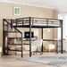 Queen Loft Bed with Desk & Wardrobe, Heavy Duty Metal Loft Beds Frame with Storage Stairs, LED Loft Bed Queen Size with Charging Station & Safety Guardrails, Dark Wood Grain