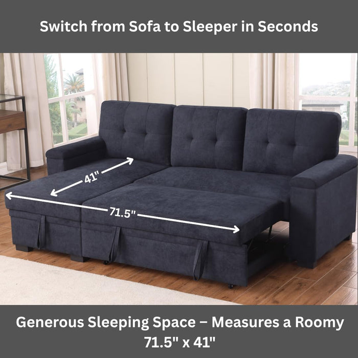 85Inch Dark Gray Reversible Sleeper Sectional Sofa