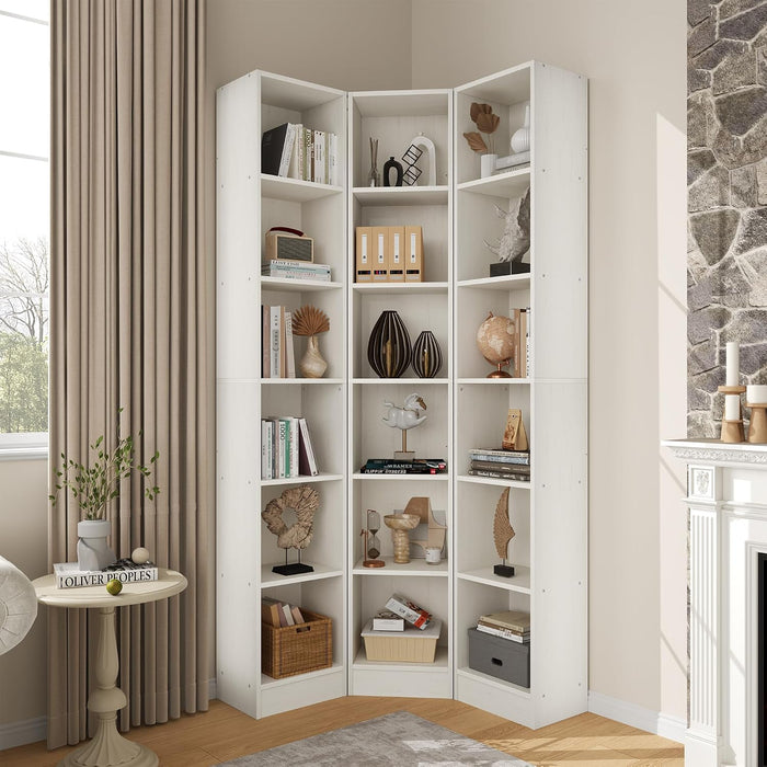 Corner Bookshelf, 6-Tier 3-In-1 Narrow Cube Storage Shelf, White