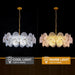 Modern Glass Chandelier 31.6", 10 Lights Large Farmhouse Chandelier Light Fixture for Dining Room, Luxury Gold Hanging Chandeliers with Seeded Glass for Bedroom Living Room Kitchen Kids Room