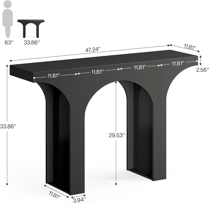 Modern Console Table with Arched Base, 47-Inch Black Entryway Sofa Table, Narrow Hallway Table, Wood Foyer Accent Table for Living Room, Entrance, Hallway, Easy Assembled(1 Pack)