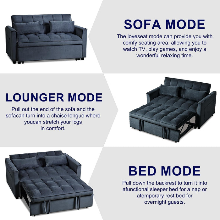 Black Velvet Convertible Sleeper Sofa Bed Luxurious