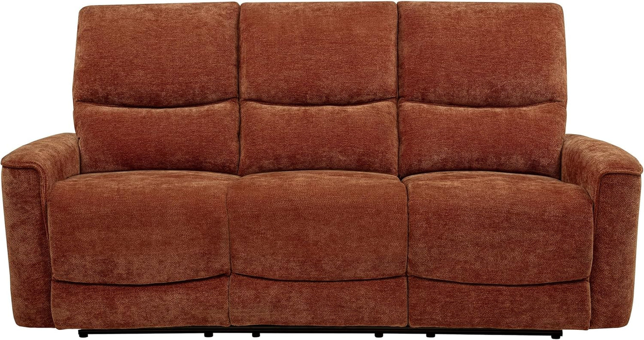 Home Furnishings - Navarro - Wood and Metal - Reclining Sofa with Channel-Tufted Backrest, Foam Padding, Attached Cushions and Manual Recline - Living Room - Burnt Orange - 609574