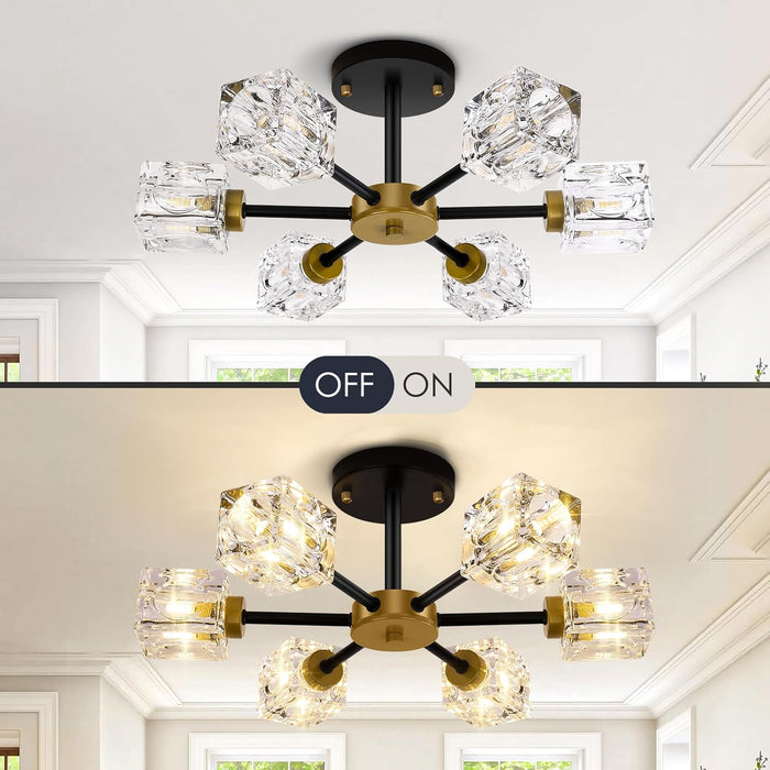 Black Six Light Crystal Industrial Sputnik Chandelier