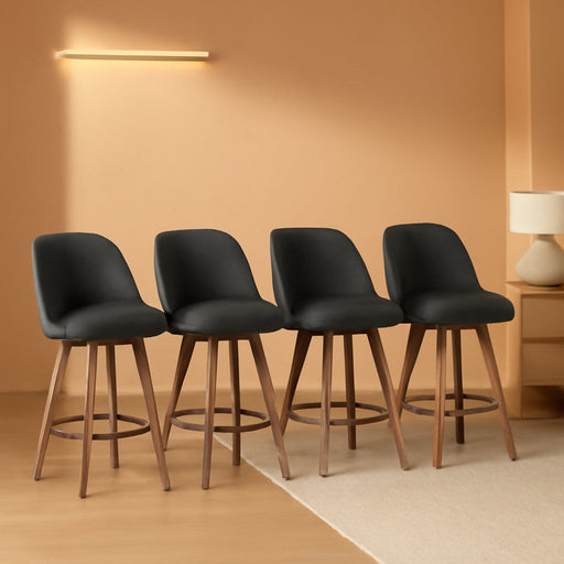 Counter Height Bar Stools Set of 4, Modern Mid-Century Swivel Barstools with Backs and Wood Legs, Linen Fabric Upholstered Bar Chairs, 26" Seat Height Counter Stools for Kitchen Island, Gray