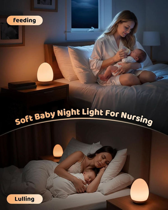 Egg Night Light for Nursery: Baby Night Lights Tap Lamp Stepless Dimming with Warm White and 7 RGB Colors Rechargeable Portable for Infant and Kids Bedroom Breastfeeding Sleep Aid