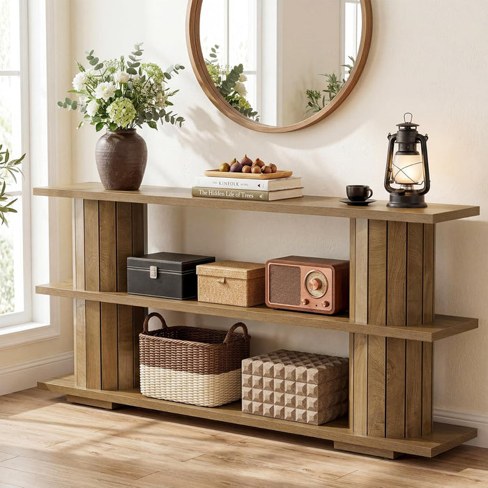 Console Table with Storage, 62.9-Inch Long Narrow Entryway Sofa Table 3-Tier Shelves for Living Room Hallway Entrance