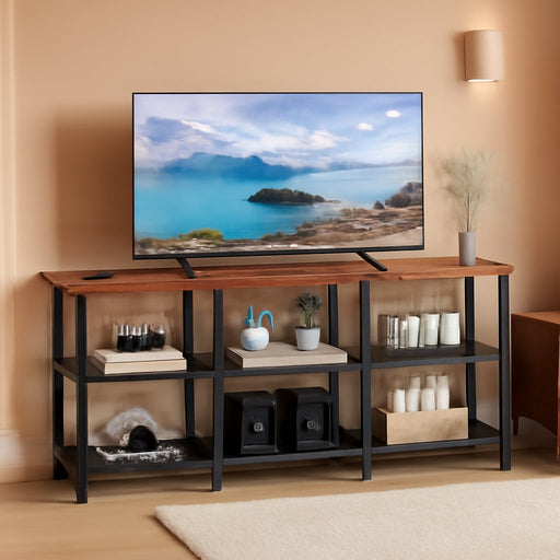 TV Stand, Small TV Console Table with 3-Tier Storage Shelves, Industrial Media Entertainment Center for Tvs up to 50 Inch, Television Stands for Living Room, Bedroom, Rustic Brown
