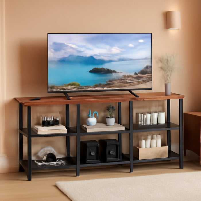 TV Stand, Small TV Console Table with 3-Tier Storage Shelves, Industrial Media Entertainment Center for Tvs up to 50 Inch, Television Stands for Living Room, Bedroom, Rustic Brown
