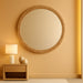 30 Inch round Wall Mirror with Beaded Solid Wood Frame, Decorative Wall Mirror with Tempered Glass, Farmhouse Home Decor for Bathroom, Living Room, Entryway, Natural Wood