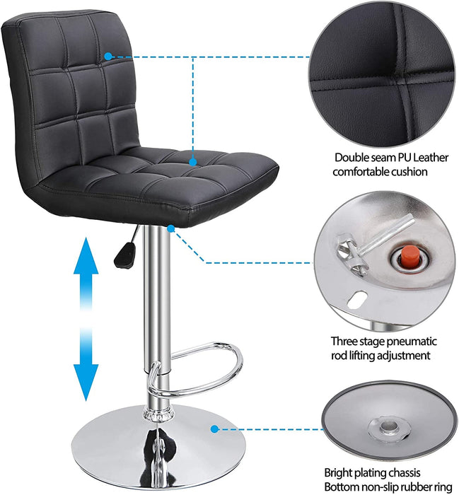 Set of 4 Adjustable Swivel Barstools, Modern PU Leather Kitchen Counter Bar Stools, Square Back Bar Stool