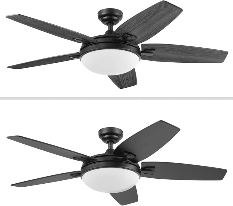 Ceiling Fans Carmel, 48 Inch Contemporary Indoor LED Ceiling Fan with Light, Remote Control, Dual Mounting Options, Dual Finish Blades, Reversible Motor - 51912-01 (Black)