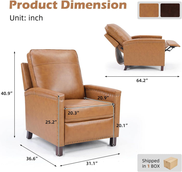Genuine Leather Pushback Recliner Chair for Living Room, Brown