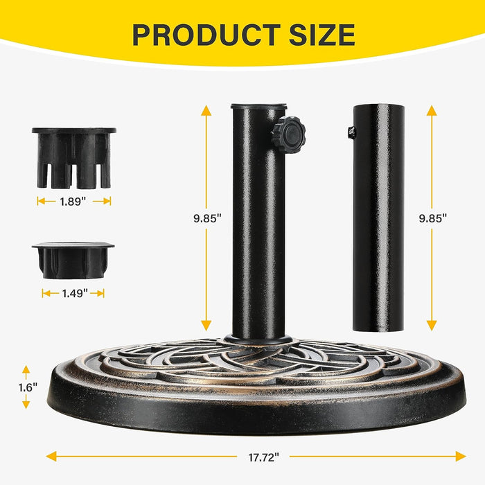 24.2Lbs Heavy Duty Outdoor Umbrella Base 17.72" round Market Umbrellas Stand for Patio, Garden, Lawn, Bronze