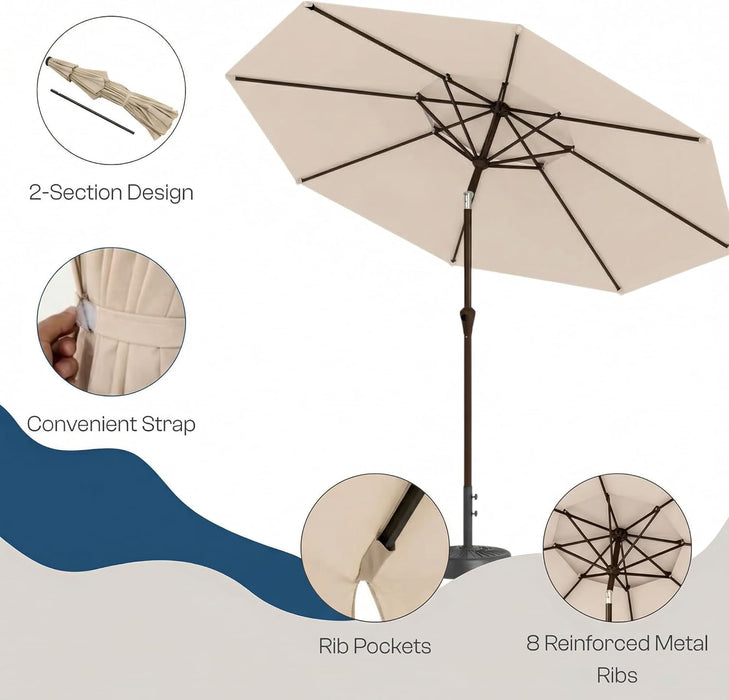 10FT Outdoor Patio Umbrella, 2 Tiers Market Table Umbrella with 8 Sturdy Ribs, Push Button Tilt and Crank, UPF50+ UV Protection for Deck, Pool, Garden and Backyard