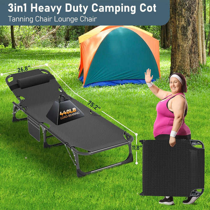 Chaise Lounge Chair,5 Positions Padded Outdoor Tanning Chair,Heavy Duty Portable Lounge Chair for Outdoor Sunbathing Patio Pool Lawn Deck Poolside,Support up to 440 Lbs