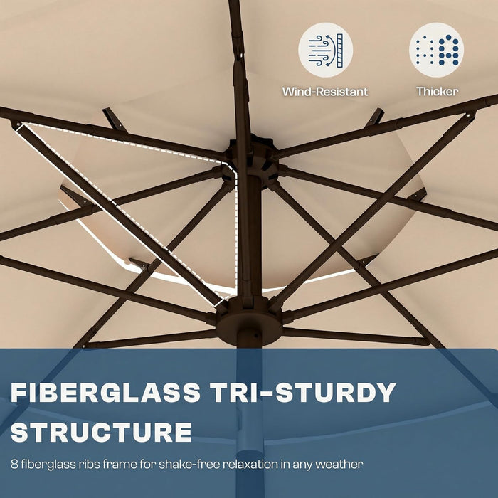 10Ft Patio Umbrella, 3 Tier Outdoor Market Table Umbrellas with 8 Fiberglass Ribs and Push Button Tilt, Windproof, Vented Canopy, UV Protection for Deck, Pool, Backyard