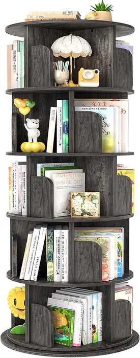 Rotating Bookshelf, 5 Tier Wood Spinning Bookshelf Tower,Black Oak