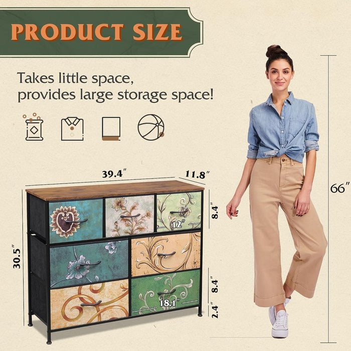 Dresser for Bedroom, 7 Drawers, TV Stand, Floral