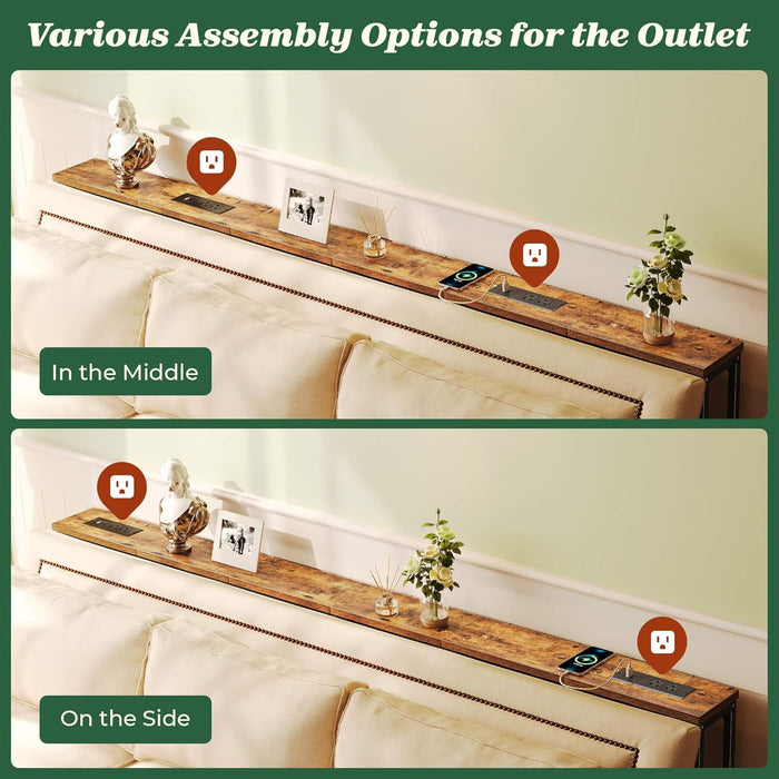 78.8 Inch Narrow Console Table with Outlet, Sofa Tables, behind Couch Table, Long Entryway Tables with Charging Station, for Living Room, Rustic Brown