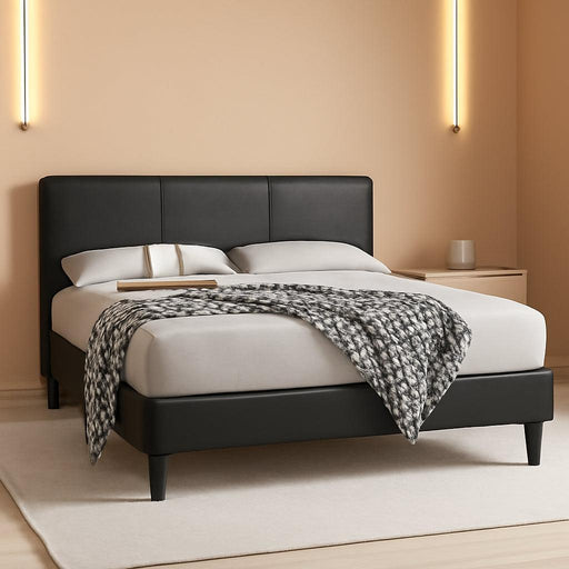 Jade Faux Leather Upholstered Platform Bed Frame, Mattress Foundation with Wood Slat Support, No Box Spring Needed, Easy Assembly, Queen