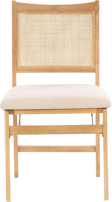 Kasi Beige Rattan Cane Folding Foldable Dining Side Chair, Natural