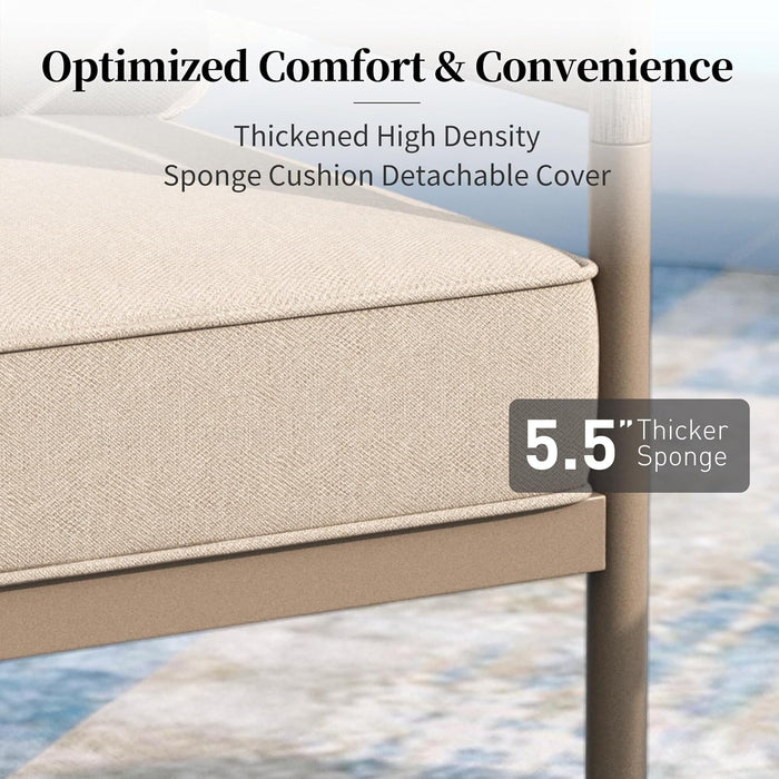 Metal Frame Patio Furniture Set, 5 PCS Modern Outdoor Patio Furniture Set, Wood-Like Patio Seating with Coffee Table and Patio Swivel Chairs, Patio Conversation Set for Backyard Deck