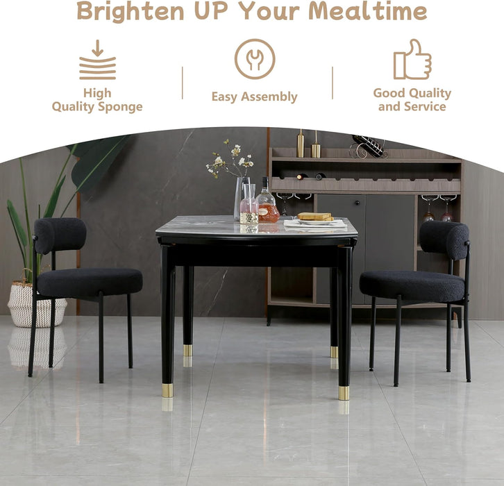 Black Dining Chairs Set of 4 round Upholstered Boucle Dining Room Chairs Mid-Century Modern Kitchen Chairs with Curved Backrest and Black Metal Legs