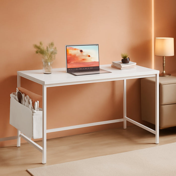 32 Inch Computer Desk Small Spaces Desk with Storage Bag for Bedroom Writing and Home Office Work Small Study Desk Table White