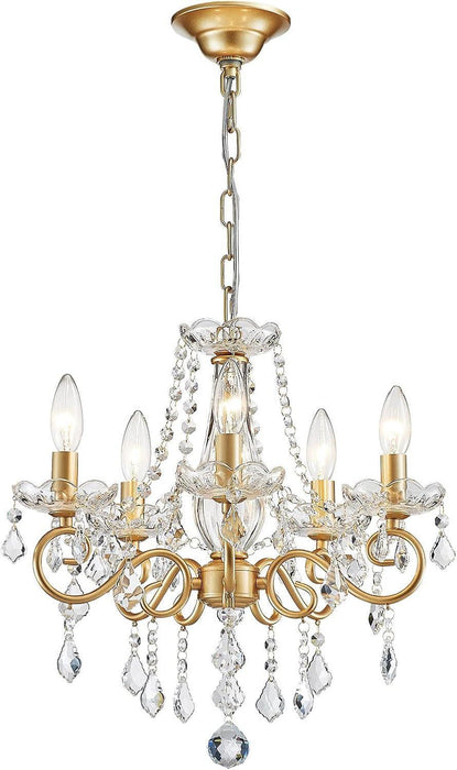 Mini Crystal Chandelier K9 Crystal Lighting Chandelier for Living Room 5 E12 Bulbs High 16.5 in X Diameter 16.9 In, Golden