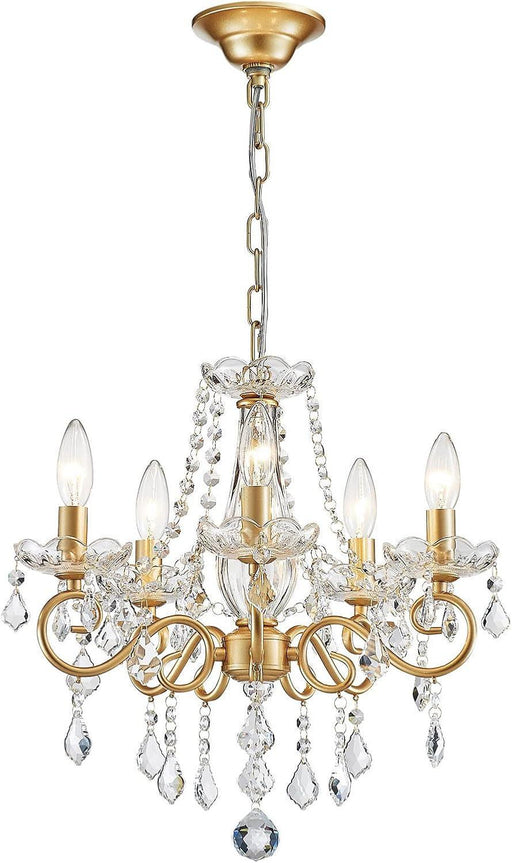 Mini Crystal Chandelier K9 Crystal Lighting Chandelier for Living Room 5 E12 Bulbs High 16.5 in X Diameter 16.9 In, Golden