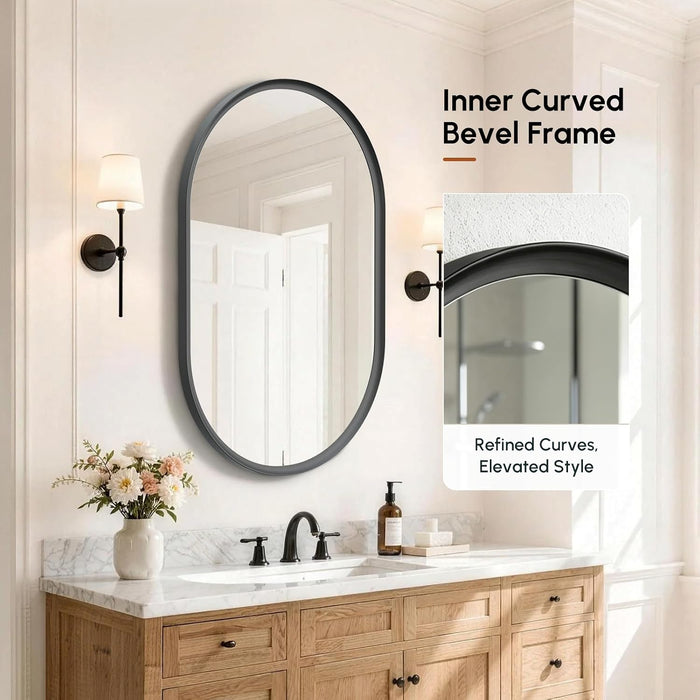 Black Oval Mirror 24X36 Inch, Oval Bathroom Mirror